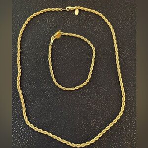 Ambassador Gold Tone Rope Chain Necklace and Bracelet Set